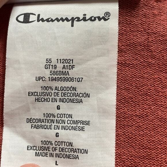 Champion T- Shirt Men Large Mixed Motif Logo Short Sleeve Dusty Rose Casual - Picture 8 of 9